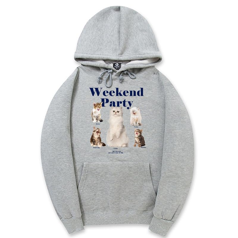 CORIRESHA Unisex Cat Lover Cute Hoodie Casual Long Sleeve Drawstring Basic Letter Sweatshirt