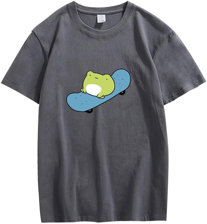 CORIRESHA Cute Frog Camiseta Cuello Redondo Manga Corta Casual Unisex Skateboard Top