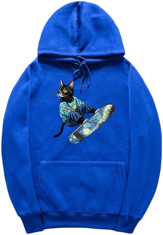 CORIRESHA Sudadera unisex con capucha para gato, informal, de manga larga, con cordón, básica, para monopatín
