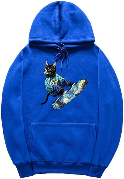 CORIRESHA Sudadera unisex con capucha para gato, informal, de manga larga, con cordón, básica, para monopatín