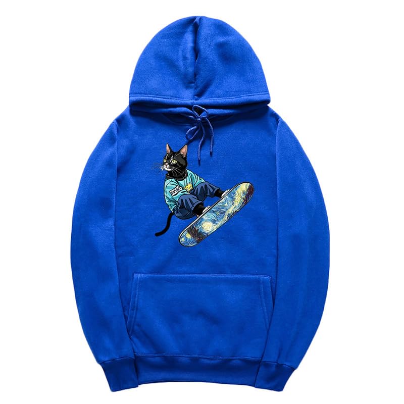 CORIRESHA Sudadera unisex con capucha para gato, informal, de manga larga, con cordón, básica, para monopatín