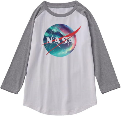 CORIRESHA Camiseta unisex de algodón con estampado de logotipo de la NASA y mangas raglán 3/4 con cuello redondo