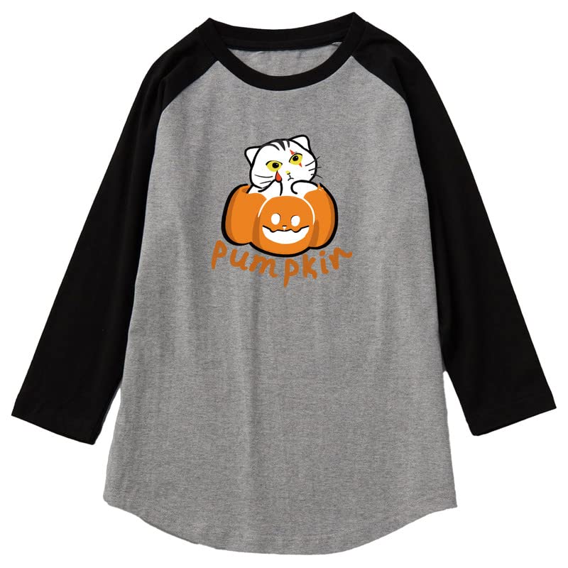 CORIRESHA Funny Cats Pumpkin T-Shirt 3/4 Raglan Sleeves Unisex Halloween Costume