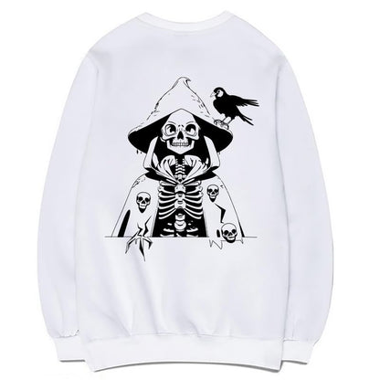 CORIRESHA - Sudadera de algodón para mujer con estampado de calavera de manga larga y cuello redondo