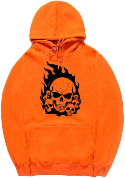 CORIRESHA Teen Halloween Skull Hoodie Long Sleeve Drawstring Y2K Aesthetic Flame Sweatshirt