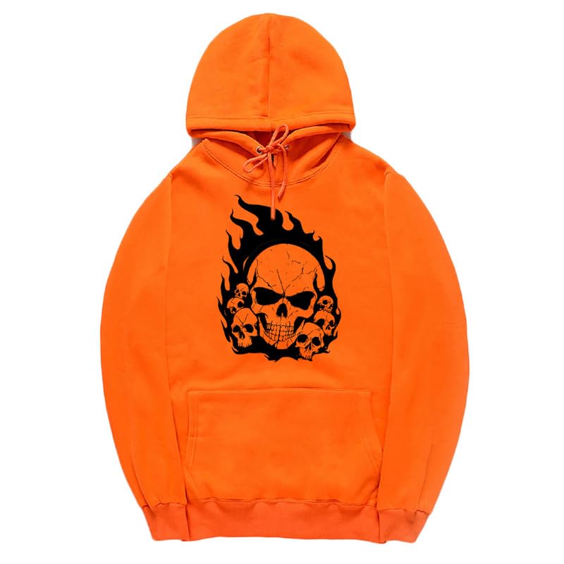 CORIRESHA Teen Halloween Skull Hoodie Long Sleeve Drawstring Y2K Aesthetic Flame Sweatshirt