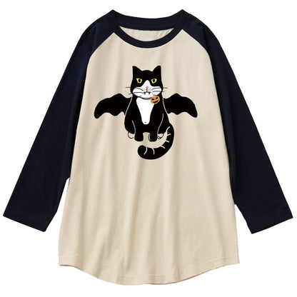 CORIRESHA Youth Cute Cat T-Shirt 3/4 Raglan Sleeves Funny Halloween Costume