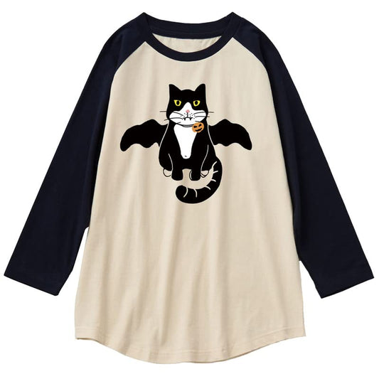 CORIRESHA - Camiseta juvenil con diseño de gato, manga raglán 3/4, divertido disfraz de Halloween