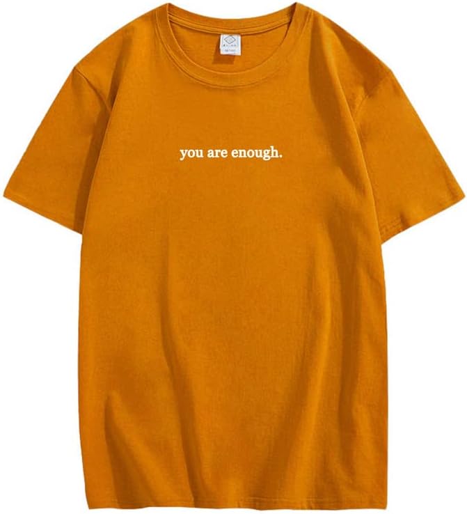 CORIRESHA You are Enough T-Shirts Casual Crew Neck Short Sleeves Teen Letters Tops