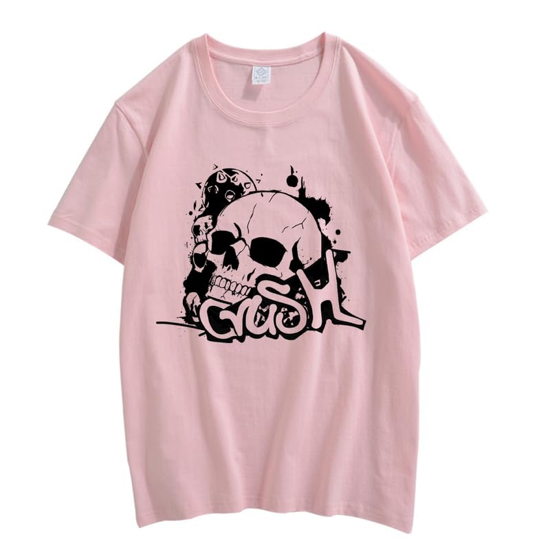 CORIRESHA Camiseta gótica de Halloween de algodón de manga corta con cuello redondo y gráfico Y2K de calavera adolescente