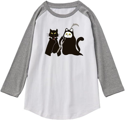 CORIRESHA Camiseta de manga raglán con diseño de gato fantasma y ropa de Halloween para adolescentes