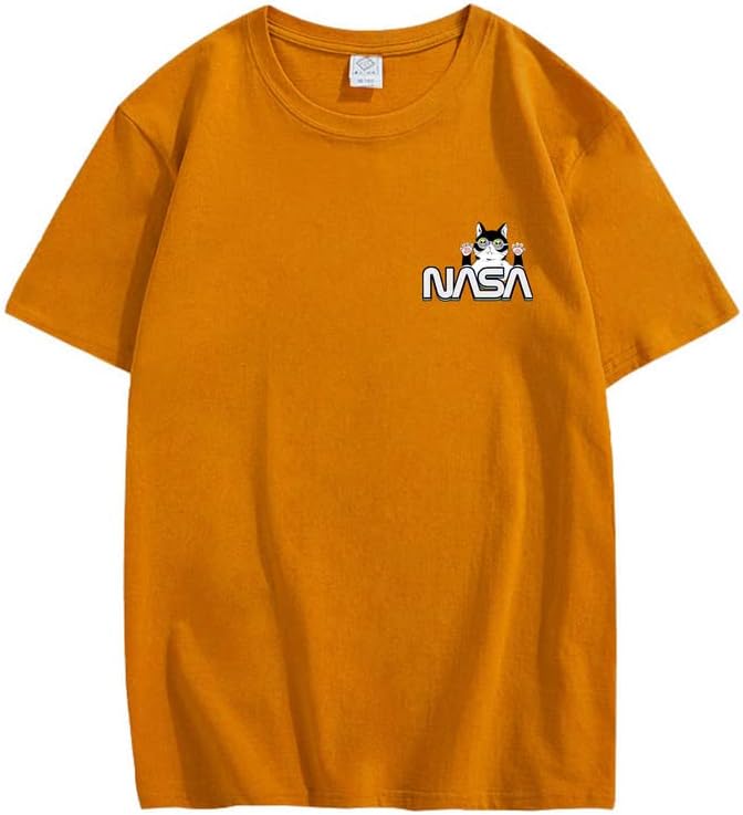 CORIRESHA Camiseta unisex de la NASA casual verano cuello redondo manga corta lindo gato Top