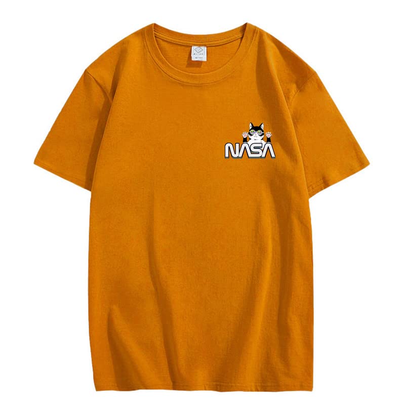 CORIRESHA Unisex NASA T-Shirt Casual Summer Crewneck Short Sleeve Cute Cat Top