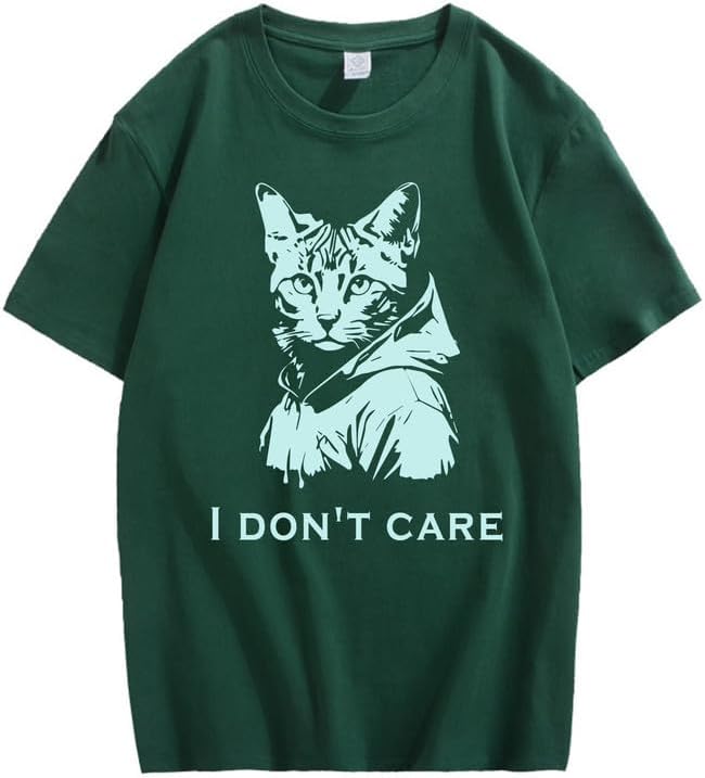 CORIRESHA Camiseta unisex de algodón con estampado de gato, cuello redondo, manga corta, informal, con letras