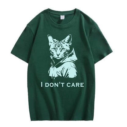 CORIRESHA Camiseta unisex de algodón con estampado de gato, cuello redondo, manga corta, informal, con letras