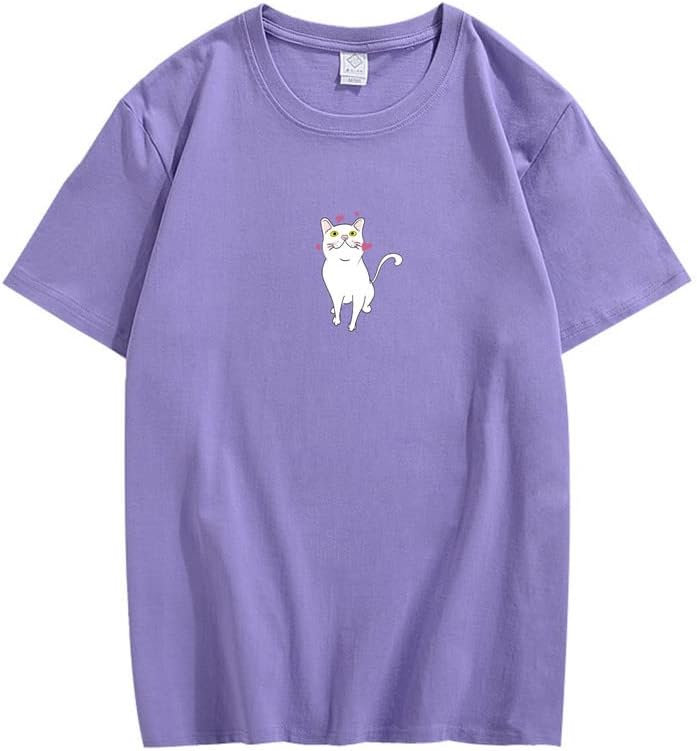 CORIRESHA Lindo Corazón Gato Camiseta Chica Kawaii Ropa Amantes de los Animales