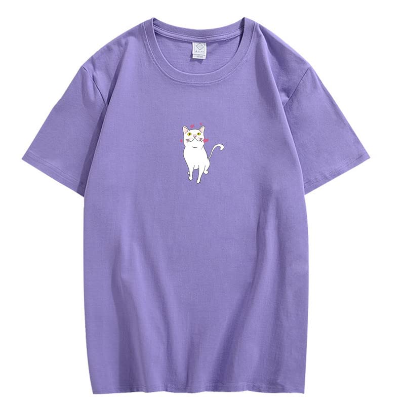 CORIRESHA Cute Heart Cat T-Shirt Girl Kawaii Clothing Animal Lovers
