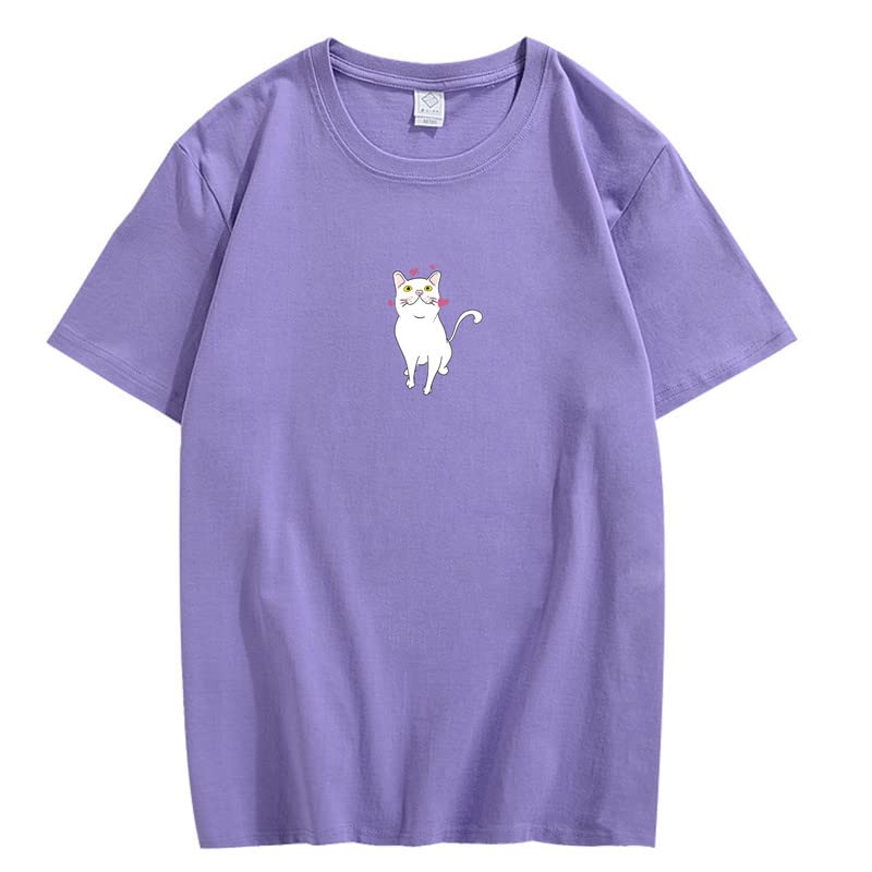 CORIRESHA Lindo Corazón Gato Camiseta Chica Kawaii Ropa Amantes de los Animales