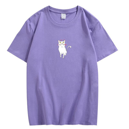 CORIRESHA Lindo Corazón Gato Camiseta Chica Kawaii Ropa Amantes de los Animales