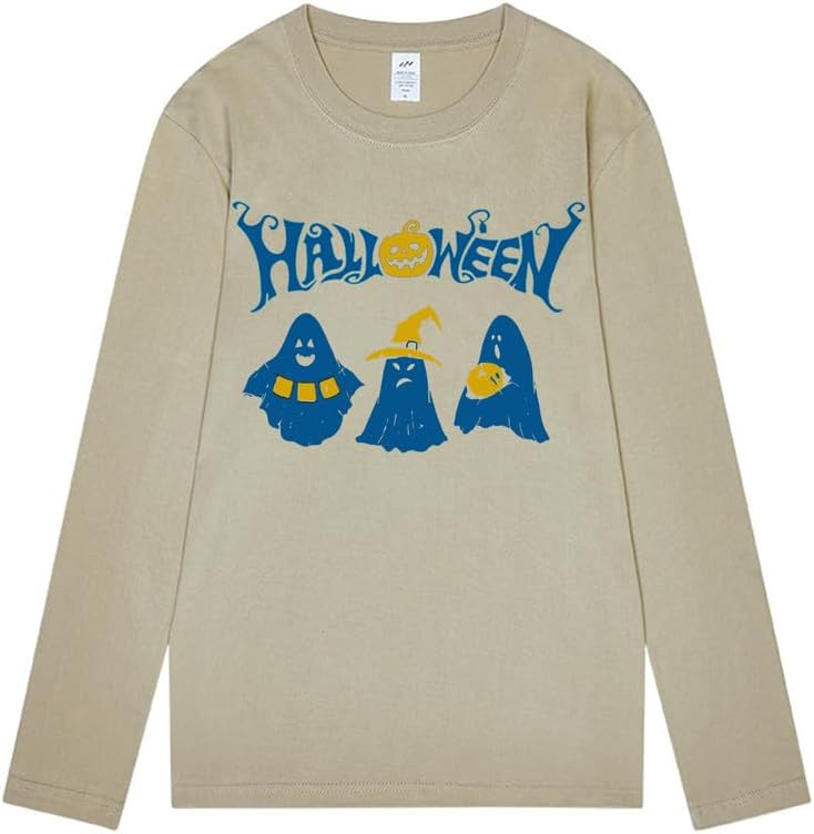 CORIRESHA Teen Ghost Camiseta Cuello Redondo Manga Larga Algodón Harajuku Halloween Tops
