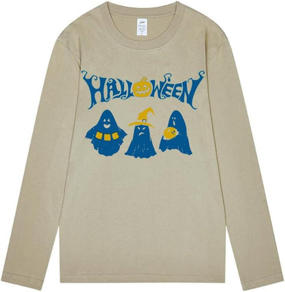 CORIRESHA Teen Ghost Camiseta Cuello Redondo Manga Larga Algodón Harajuku Halloween Tops