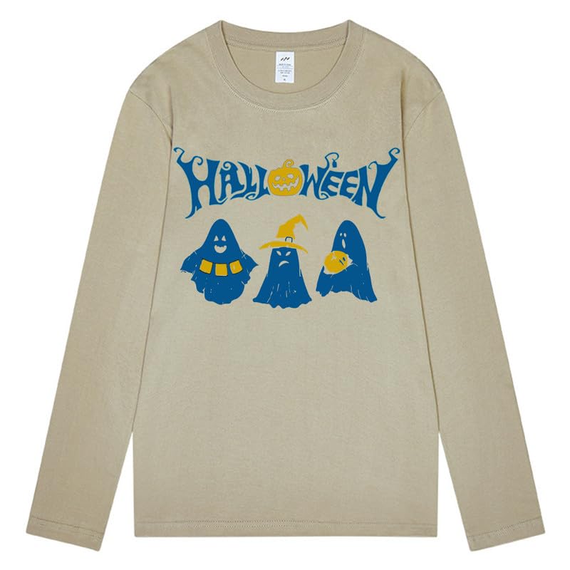 CORIRESHA Teen Ghost T-Shirt Crewneck Long Sleeve Cotton Harajuku Halloween Tops