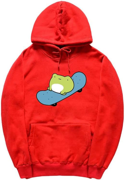 CORIRESHA Sudadera básica con capucha de rana para mujer, manga larga, bolsillo canguro, monopatín