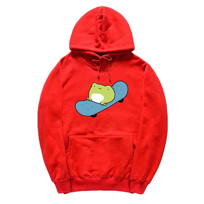 CORIRESHA Sudadera básica con capucha de rana para mujer, manga larga, bolsillo canguro, monopatín