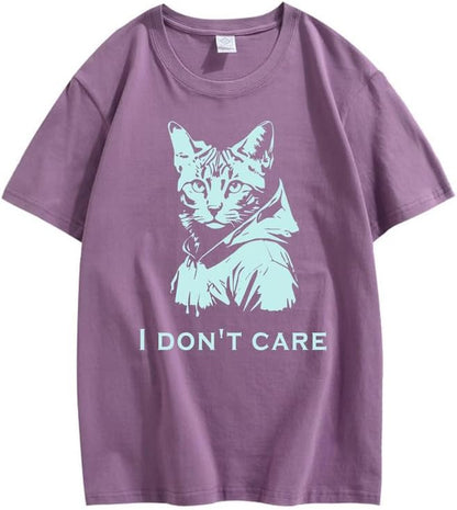 CORIRESHA Camiseta unisex de algodón con estampado de gato, cuello redondo, manga corta, informal, con letras