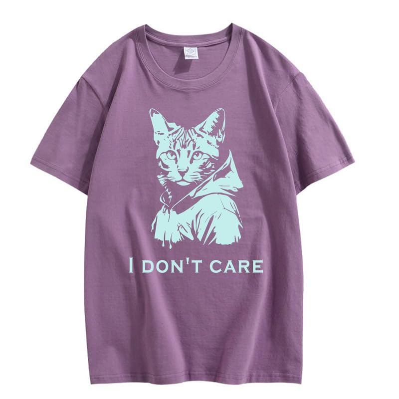 CORIRESHA Camiseta unisex de algodón con estampado de gato, cuello redondo, manga corta, informal, con letras