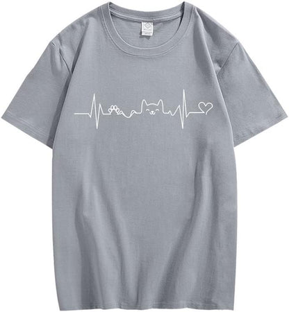 CORIRESHA Camisetas divertidas para amantes de los gatos con latido del corazón para adolescentes