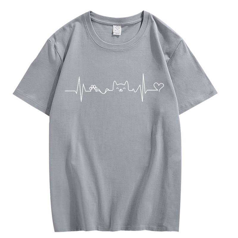 CORIRESHA Camisetas divertidas para amantes de los gatos con latido del corazón para adolescentes