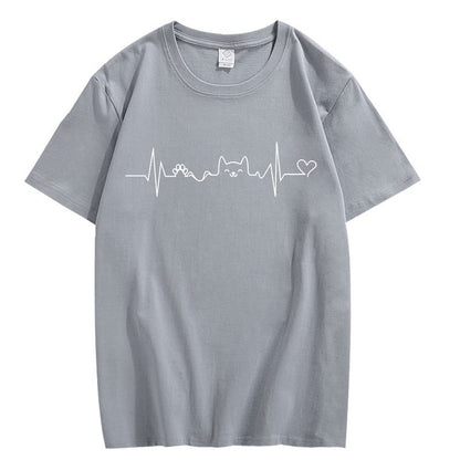CORIRESHA Camisetas divertidas para amantes de los gatos con latido del corazón para adolescentes