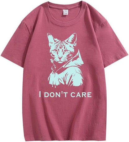 CORIRESHA Unisex Cute Cat Print Crew Neck Short Sleeve Casual Letter Cotton T-Shirt