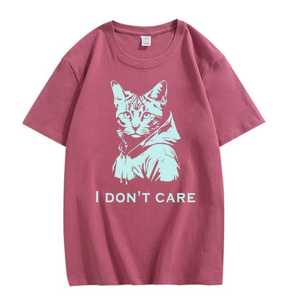 CORIRESHA Camiseta unisex de algodón con estampado de gato, cuello redondo, manga corta, informal, con letras