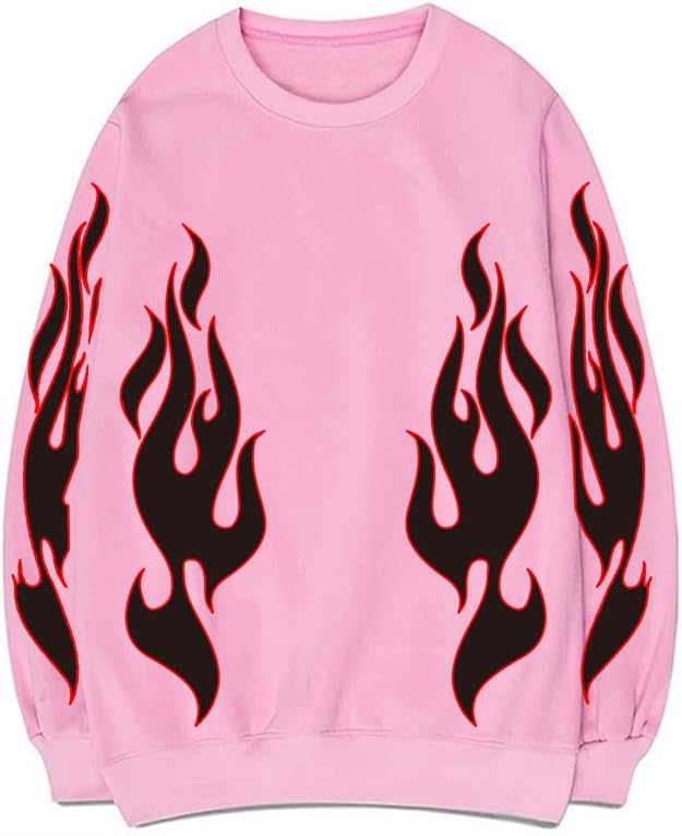 CORIRESHA Teen Flame Sudadera Cuello Redondo Manga Larga Algodón Y2K Estética Jersey