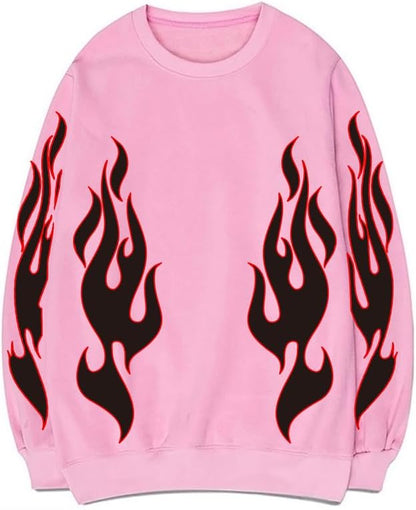 CORIRESHA Teen Flame Sudadera Cuello Redondo Manga Larga Algodón Y2K Estética Jersey