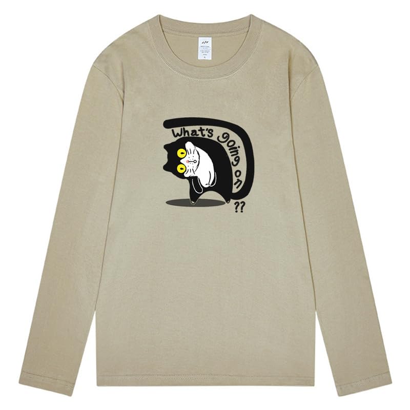 CORIRESHA Unisex Cat T-Shirt Crew Neck Long Sleeve Cotton Basic Cute Top