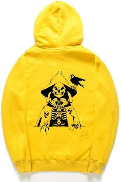 CORIRESHA Sudadera con capucha con estampado de calavera para mujer, manga larga, con cordón, informal, suave, unisex, para Halloween
