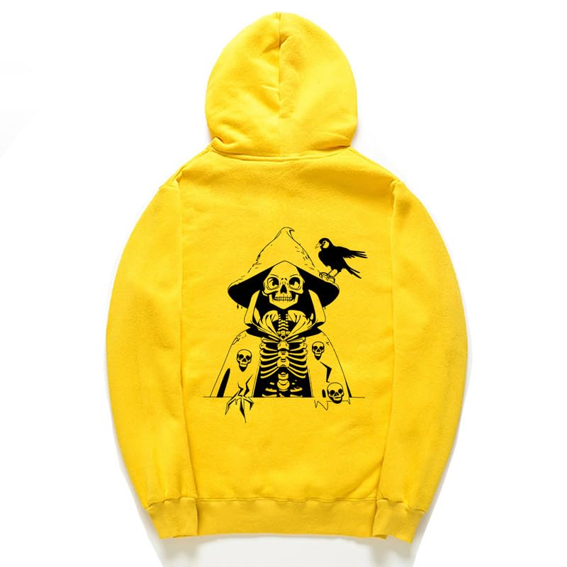 CORIRESHA Sudadera con capucha con estampado de calavera para mujer, manga larga, con cordón, informal, suave, unisex, para Halloween