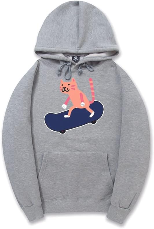 CORIRESHA Unisex Cartoon Skateboard Cat Hoodie Casual Long Sleeve Cozy Cotton Sweatshirt