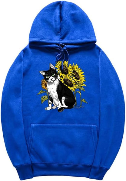 CORIRESHA Lindo Gato Sudadera con capucha Casual Manga Larga Cordón Girasol Sudadera