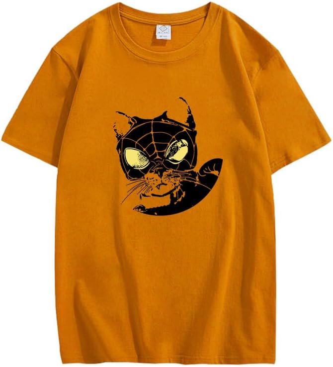 CORIRESHA Teen Cat Lovers Spider Web Camiseta Cuello Redondo Manga Corta Casual Y2k Top