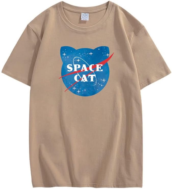CORIRESHA Camiseta unisex de manga corta con estampado de gato espacial Kawaii