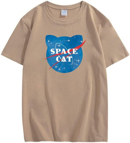 CORIRESHA Camiseta unisex de manga corta con estampado de gato espacial Kawaii