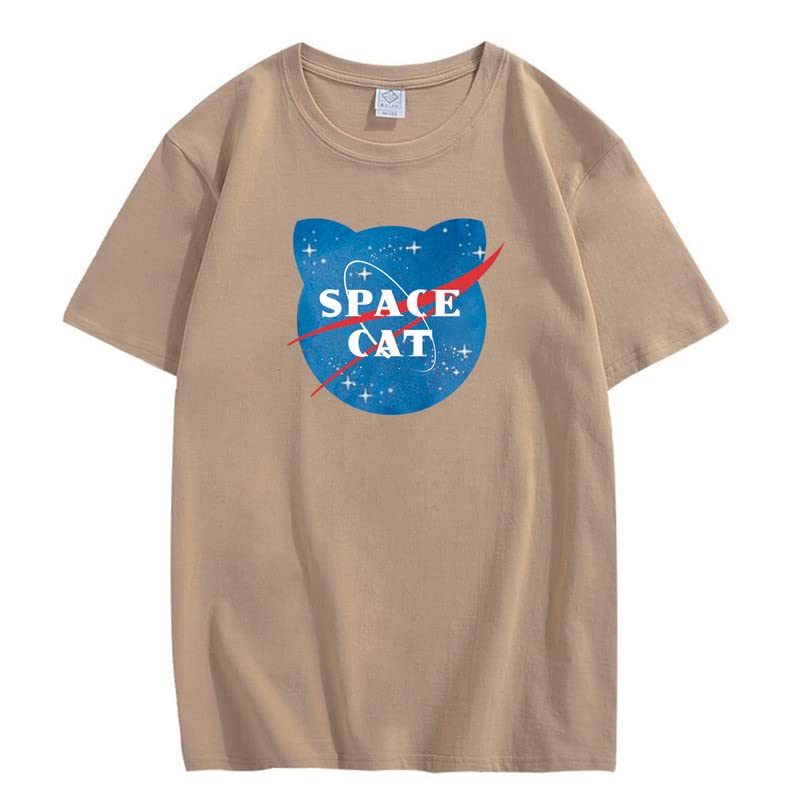 CORIRESHA Camiseta unisex de manga corta con estampado de gato espacial Kawaii