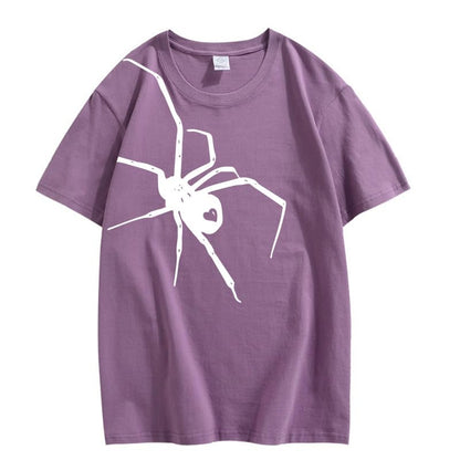 CORIRESHA Camiseta con gráficos de araña de Halloween para adolescentes, camiseta de verano de manga corta con cuello redondo simple