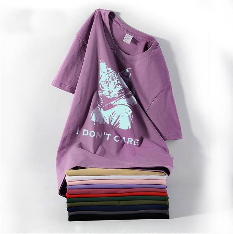 CORIRESHA Camiseta unisex de algodón con estampado de gato, cuello redondo, manga corta, informal, con letras
