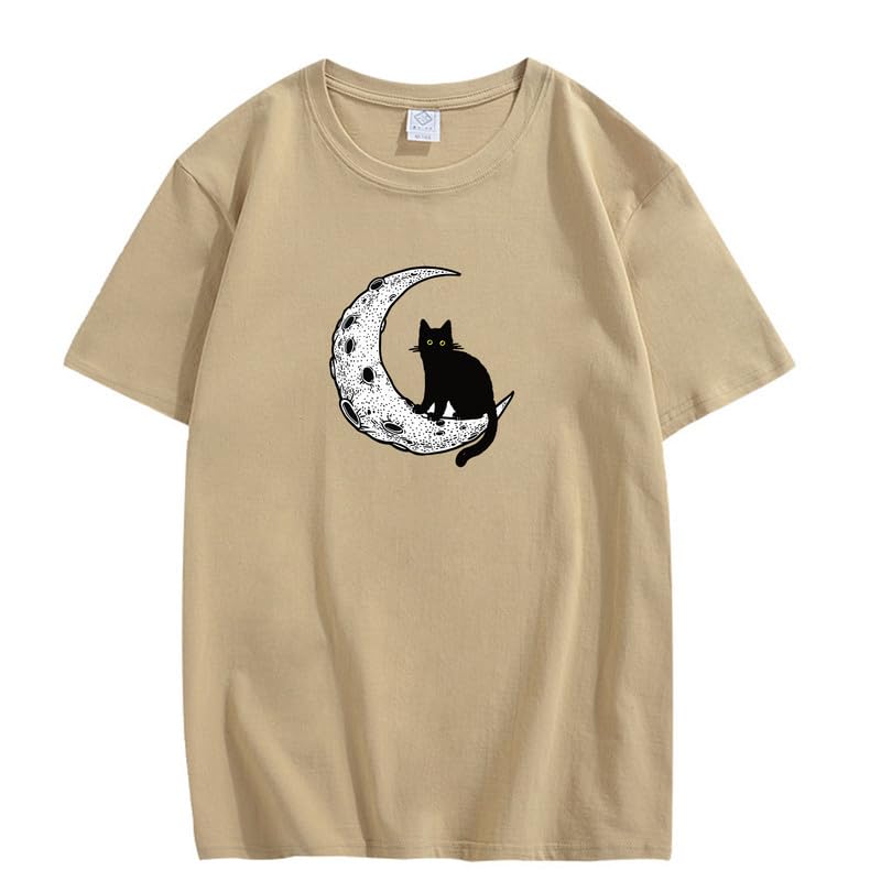 CORIRESHA Camiseta unisex de manga corta con cuello redondo y diseño de gato lunar, informal, de algodón suave
