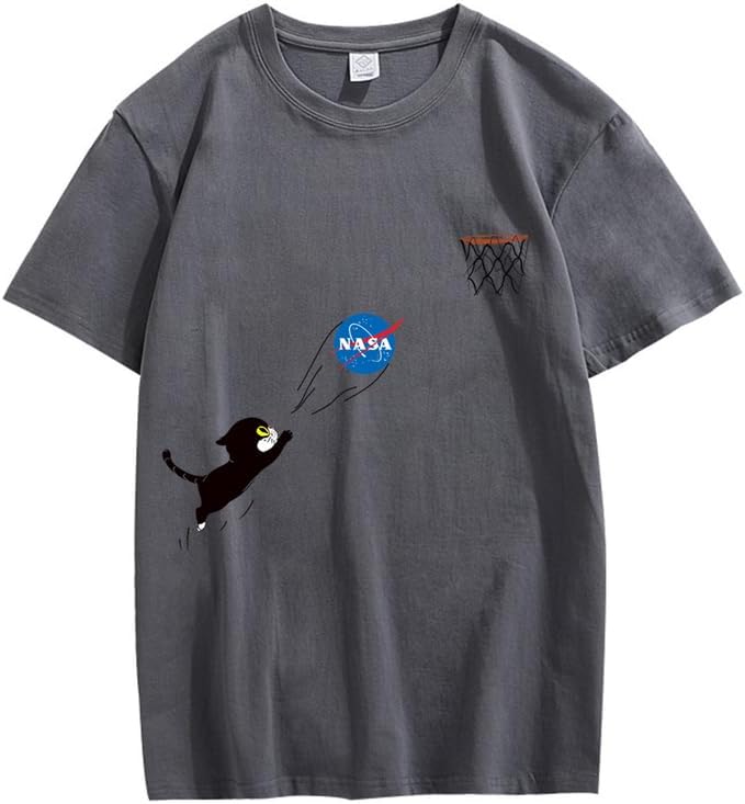 CORIRESHA Adolescente Lindo Gato Cuello Redondo Manga Corta Verano Casual Básico NASA Camiseta